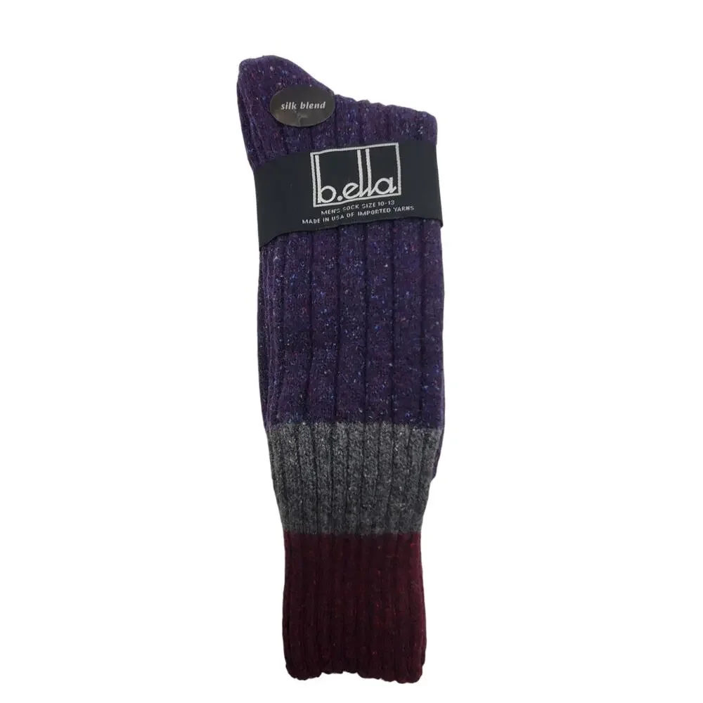 Silk Wool Cashmere Crew Socks Mens Soft Knit Plum Stripe Casual NWT Large 10-13